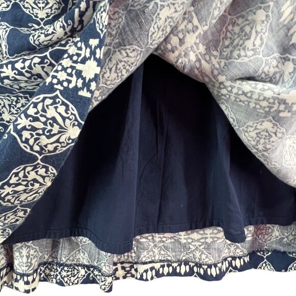 Ganesh Skirt Womens US 4-6 Blue White Linen Aztec Geo Pleated Boho Indie Chic - Picture 6 of 15